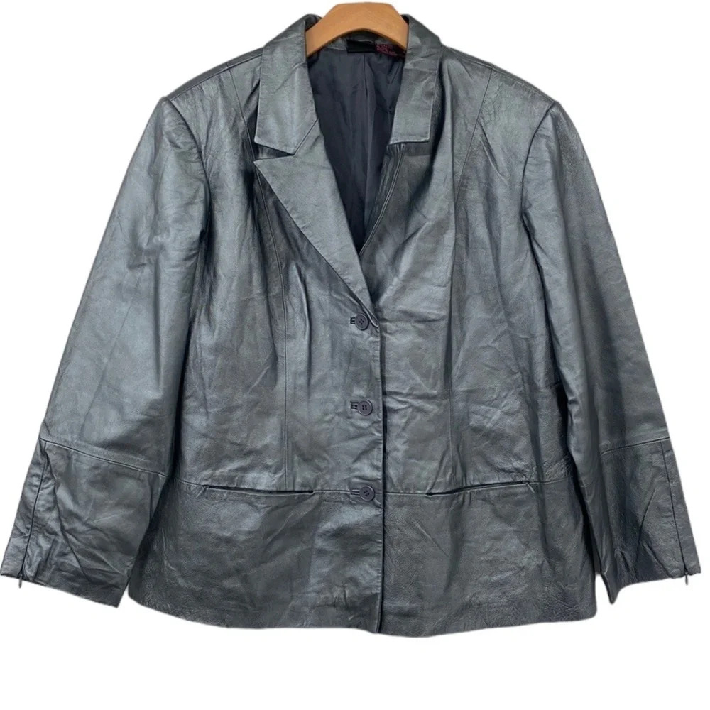 Shape‎ FX By Newport News Leather Jacket Womens 18W Gray Silver Biker Metallic